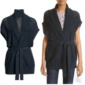 Rag & Bone Andi Cotton Cardigan Sweater Top Wrap Belted Navy Blue Medium